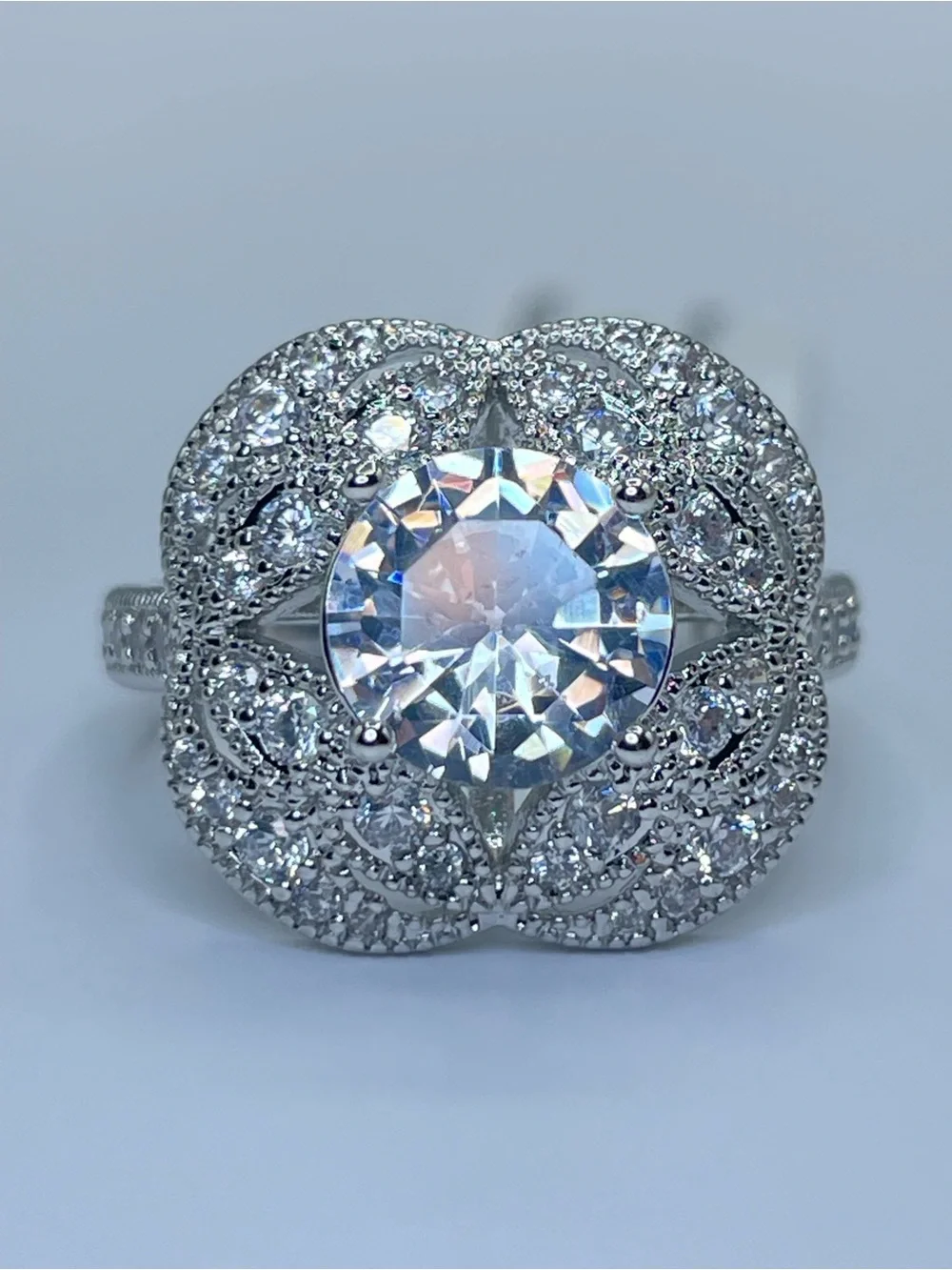 Swarovski Crystal Elements White Crystal Halo Art Deco Statement Ring Sz 5.5